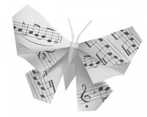 Origami butterfly with musical notes